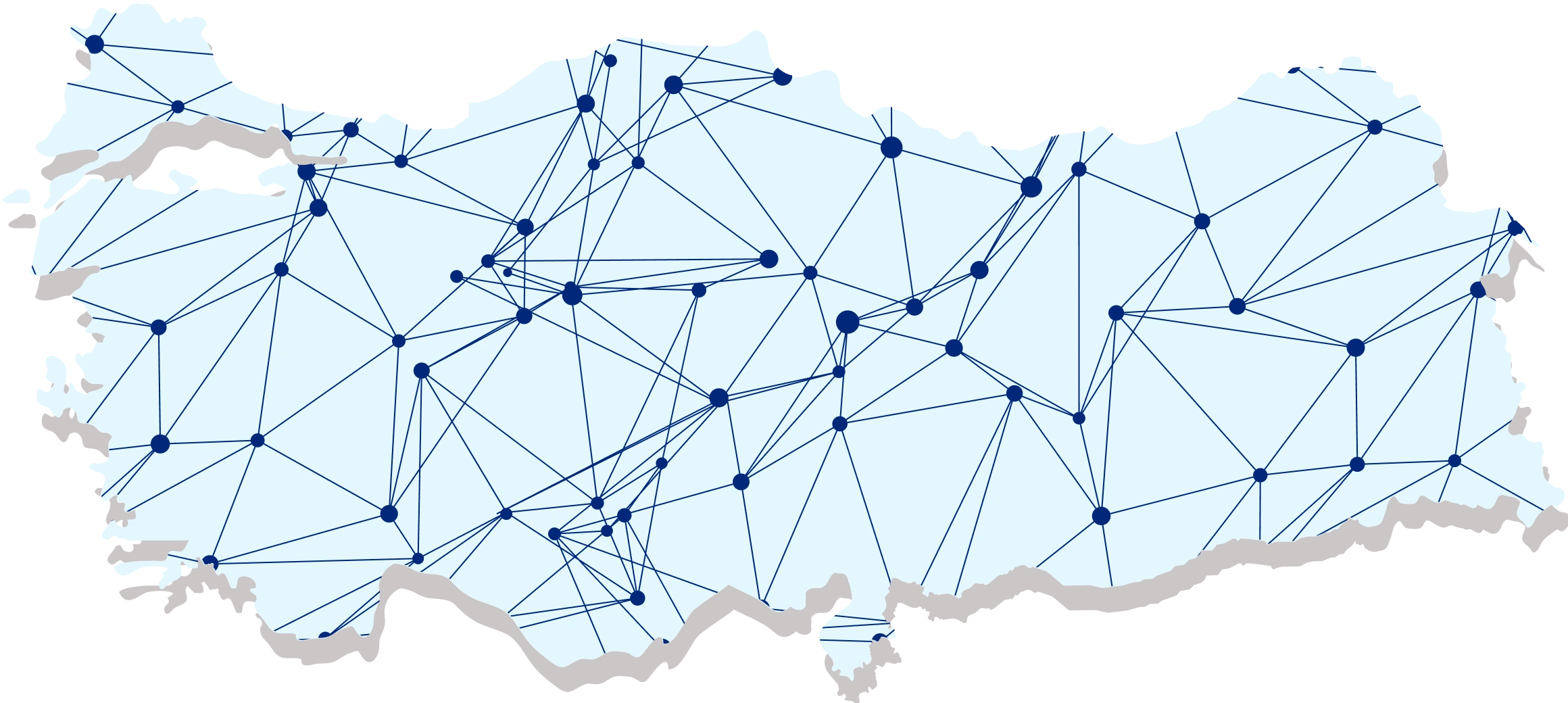 Türkiye haritası - Kablonet DSL kapsama alanları